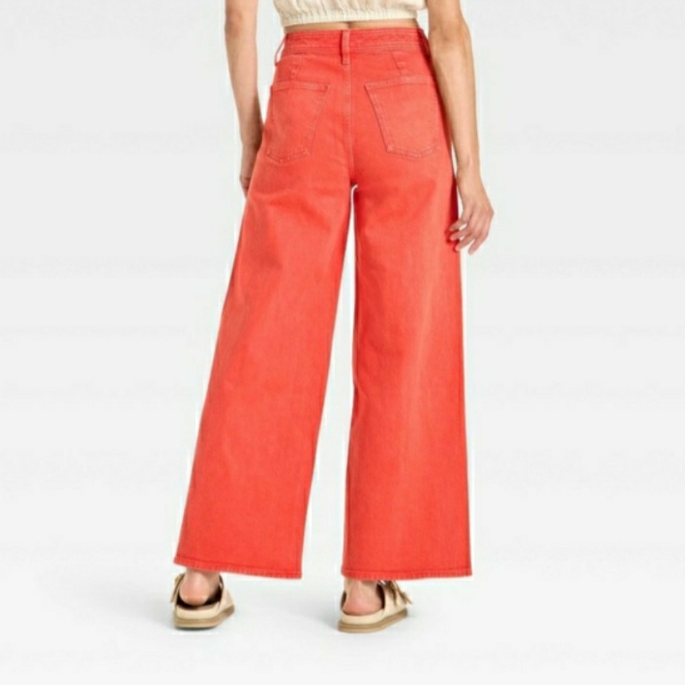 Universal Thread Coral Red High Rise Sailor Wide Leg Ankle Jeans Multi sizes NWT - Picture 2 of 16